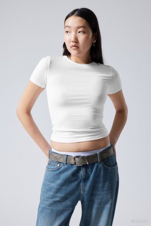Weekday Slim Fitted T-shirt Białe | NFEO7062