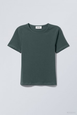 Weekday Slim Fitted T-shirt Ciemny Zielone | PRNW3355