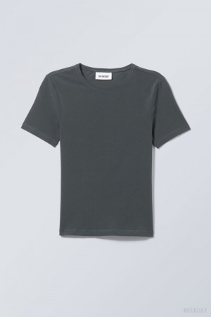 Weekday Slim Fitted T-shirt Ciemny Zielone | THUI7771