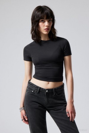 Weekday Slim Fitted T-shirt Czarne | DGOD3494