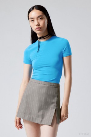Weekday Slim Fitted T-shirt Głęboka Niebieskie | RBWB5143