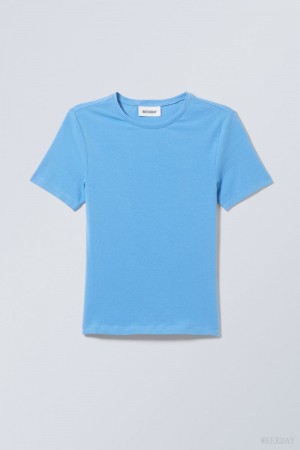 Weekday Slim Fitted T-shirt Głęboka Niebieskie | NVHQ2784