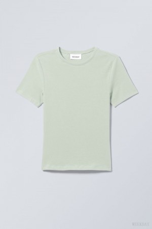 Weekday Slim Fitted T-shirt Głęboka Zielone | KWNK7543