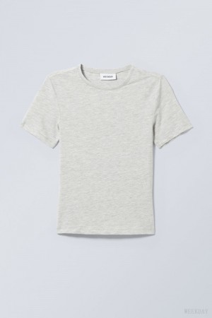 Weekday Slim Fitted T-shirt Szare | PHRE1653