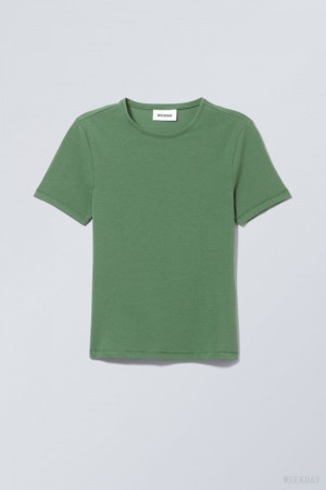 Weekday Slim Fitted T-shirt Turkusowe Zielone | UBJB3697