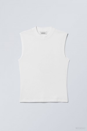 Weekday Slim Mock Neck Tank Top Białe | MHFR0164