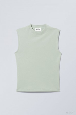 Weekday Slim Mock Neck Tank Top Głęboka Zielone | GVKV2691