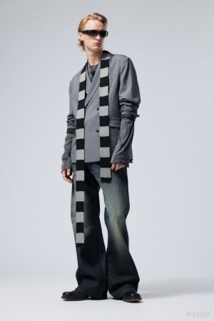 Weekday Slim Scarf Czarne Szare | EBGS0769