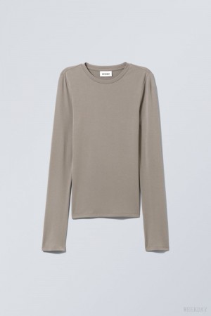 Weekday Soft Brushed Long Sleeve Top Mole | EBHO1596