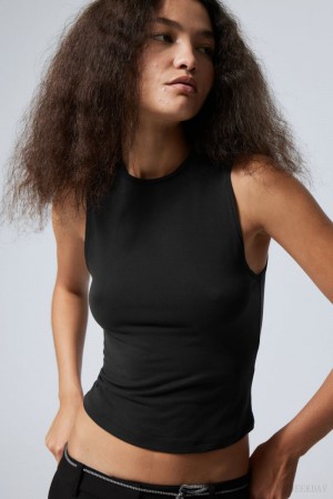 Weekday Soft Brushed Tank Top Czarne | OLRM8711