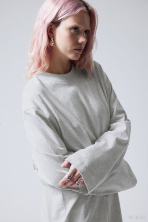 Weekday Soft Oversized Long Sleeve Top Głęboka Szare | FWDO3607