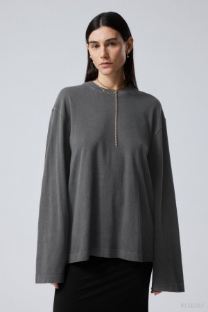 Weekday Soft Oversized Long Sleeve Top Niebieskie | MNDK8526