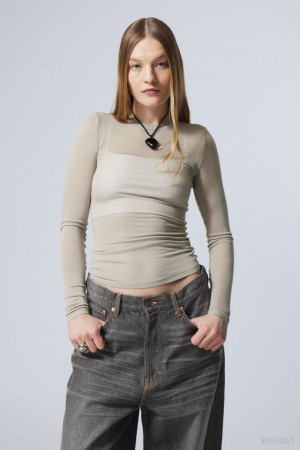Weekday Soft Sheer Long Sleeve Top Głęboka | EBUV7237