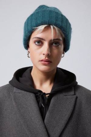 Weekday Soft Żebrowany Beanie Ciemny Turkusowe | PGNR0883