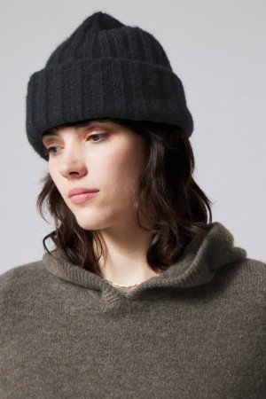 Weekday Soft Żebrowany Beanie Czarne | XSSU6775