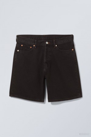 Weekday Space Relaxed Denim Shorts Czarne | RUYA8434