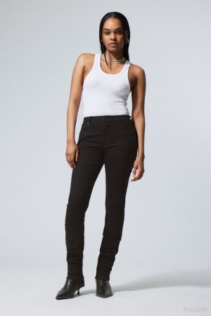 Weekday Spare Mid Chudy Jeans Czarne | FMKE8064