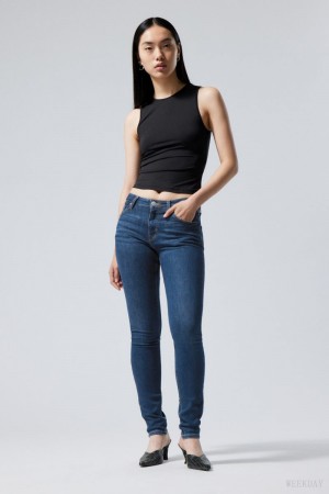 Weekday Spare Mid Chudy Jeans Niebieskie | XSYV3554