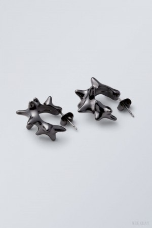 Weekday Spike Hoop Earrings Ciemny Srebrne | FDPI7119