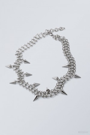 Weekday Spike Necklace Srebrne | KXQK8755