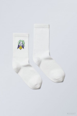 Weekday Sportowe Printed Socks Angel | XQGR6798