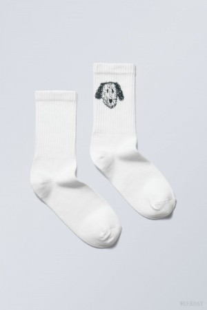 Weekday Sportowe Printed Socks Dog Print | EYIC9486