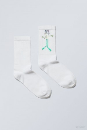 Weekday Sportowe Printed Socks Frog Man | HDIN3907