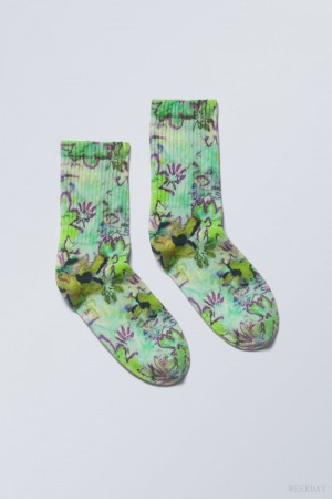 Weekday Sportowe Printed Socks Kwiaty | UXFL8420