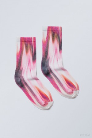 Weekday Sportowe Printed Socks Różowe | DPUG2238