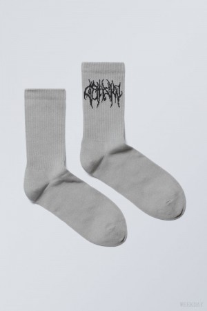 Weekday Sportowe Printed Socks Szare | TRCX1229