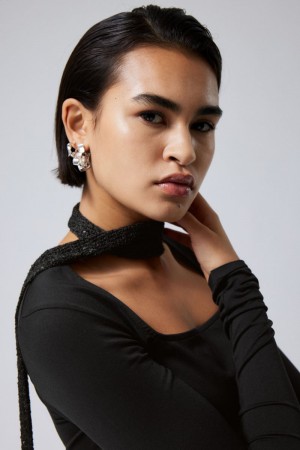 Weekday Square Neck Longsleeve Top Czarne | QTLA2525