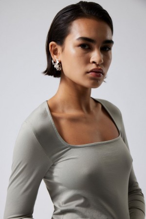 Weekday Square Neck Longsleeve Top Szare | SPCQ1762