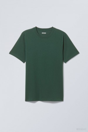 Weekday Standard Midweight T-shirt Ciemny Zielone | ITVU3522