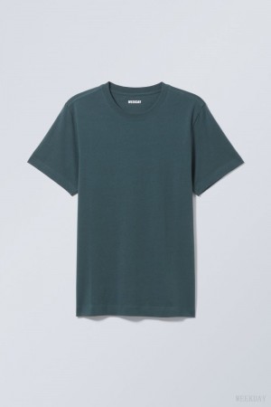 Weekday Standard Midweight T-shirt Ciemny Lazur | CRAI5800