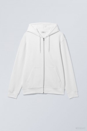 Weekday Standard Midweight Zip Hoodie Białe | QZPH9101
