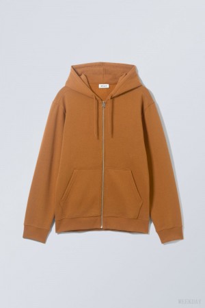 Weekday Standard Midweight Zip Hoodie Brązowe | NKGA5112