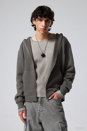 Weekday Standard Midweight Zip Hoodie Ciemny Szare | HRVT0116