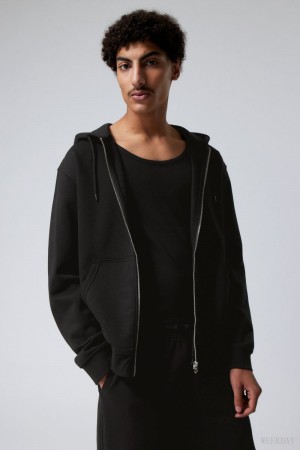 Weekday Standard Midweight Zip Hoodie Czarne | YGEQ0748
