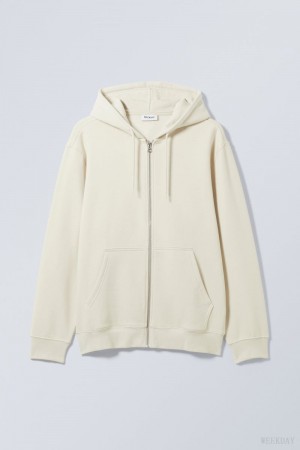 Weekday Standard Midweight Zip Hoodie Ecru | TSUI0091
