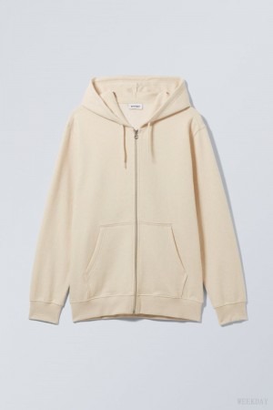 Weekday Standard Midweight Zip Hoodie Oat Melange | XMQB8231
