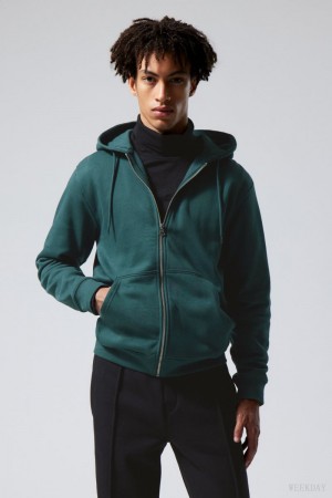 Weekday Standard Midweight Zip Hoodie Zielone | TTQD0562