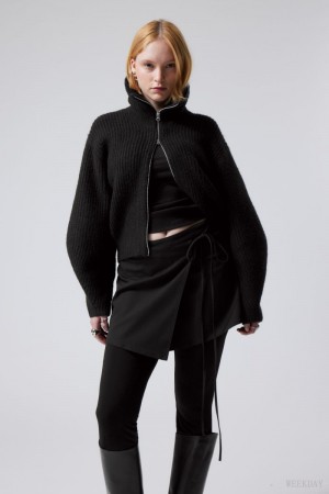 Weekday Tailored Mini Wrap Skirt Czarne | KNED8142