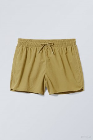 Weekday Tan Structure Swim Shorts Khaki | OXYA9183