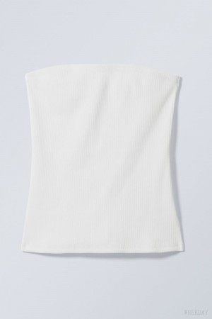 Weekday Tania Rib Tube Top Białe | WLAH7062