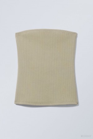 Weekday Tania Rib Tube Top Oliwkowe | NODW1273