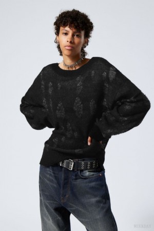 Weekday Taylor Knit Swetry Czarne | VHYN1570