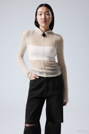Weekday Terri Wełna Blend Sheer Knit Hoodie Głęboka Szare | RHWA1471
