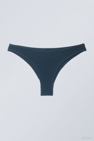 Weekday Textured Brazilian Bikini Bottoms Granatowe | VOBG7796