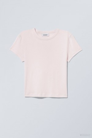 Weekday Tight Fitted T-shirt Różowe | JAGW6231