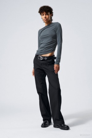 Weekday Tony Bawełniane Twill Trousers Ciemny Szare | EPNE3854